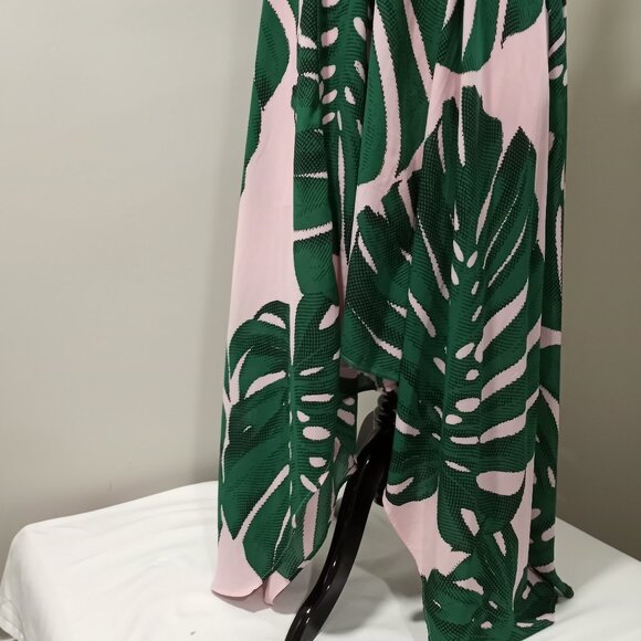 EXPRESS GREEN|PINK PALM PRINT MAXI DRESS ASSYMETRIC HEMLINE WOMEN SIZE 0 - Picture 3 of 8